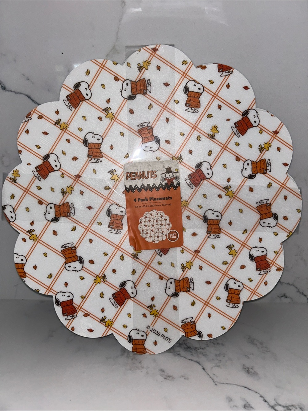 Peanuts Snoopy and Woodstock Orange Plaid Placemat Set of 4